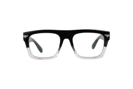 Stylish Square TR90 Eyeglass for both men and women. Half Black and Half Clear Color. TR3394 Front View.