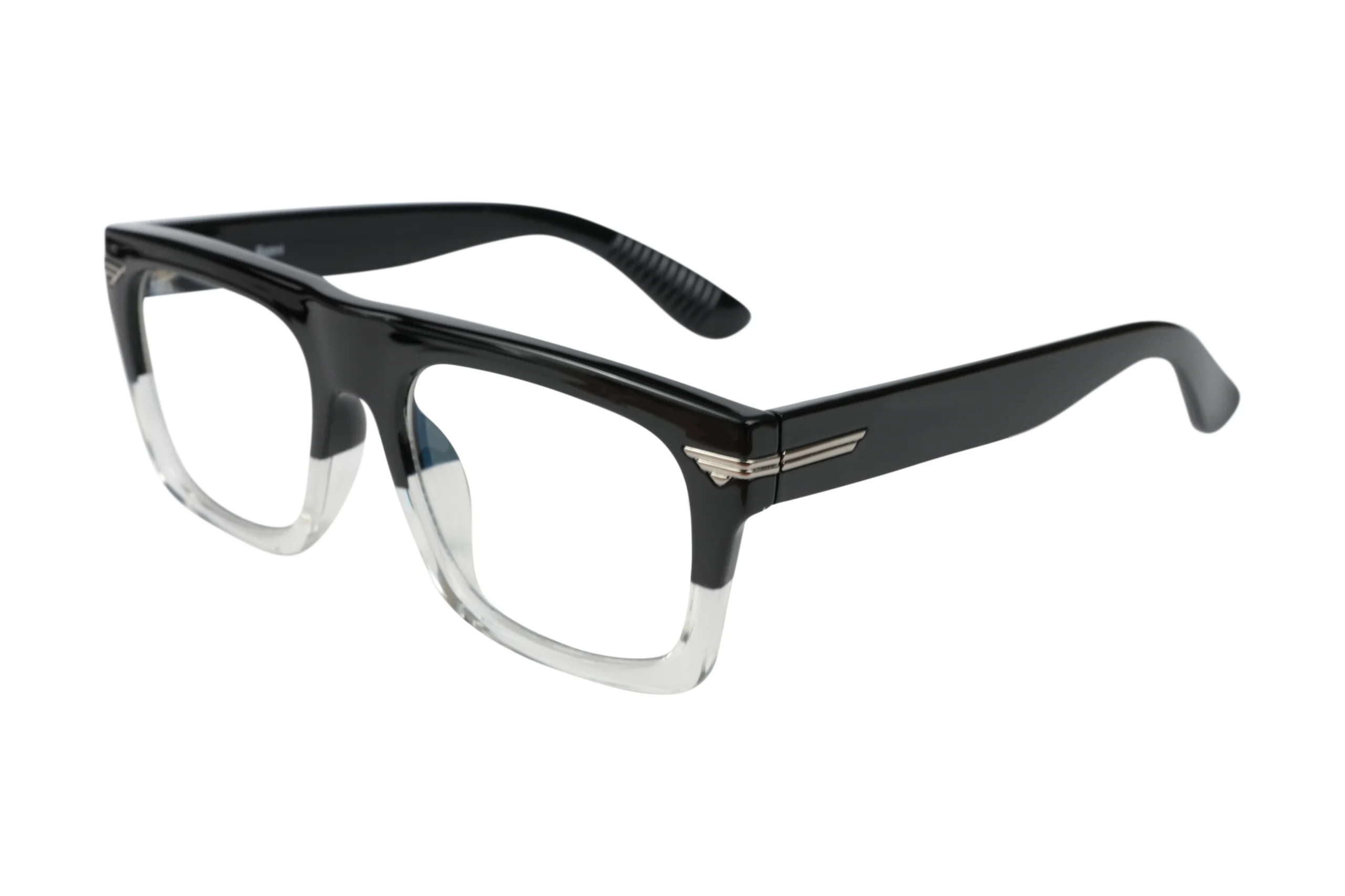 Bazeti-TR3394-C68-P81-Main Stylish Square TR90 Eyeglass for both men and women. Half Black and Half Clear Color. TR3394 Main View.