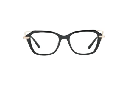 Cat-Eyed Stylish black and gold eyeglasses Front View.