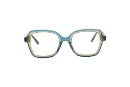 Bazeti Women's Square Eyeglasses UAE. Bazeti Blue and Olive Green duotone acetate eyeglass for women. PS8817 Front View.