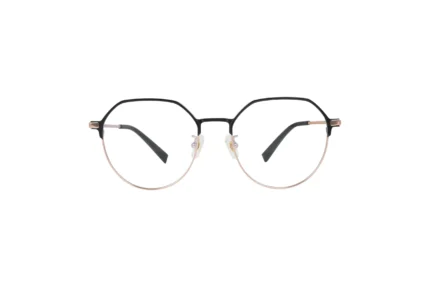 Titanium lightweight modern round eyeglasses uae for both men and women. Beautiful Rose Gold and Black color. FC3012 Front View.