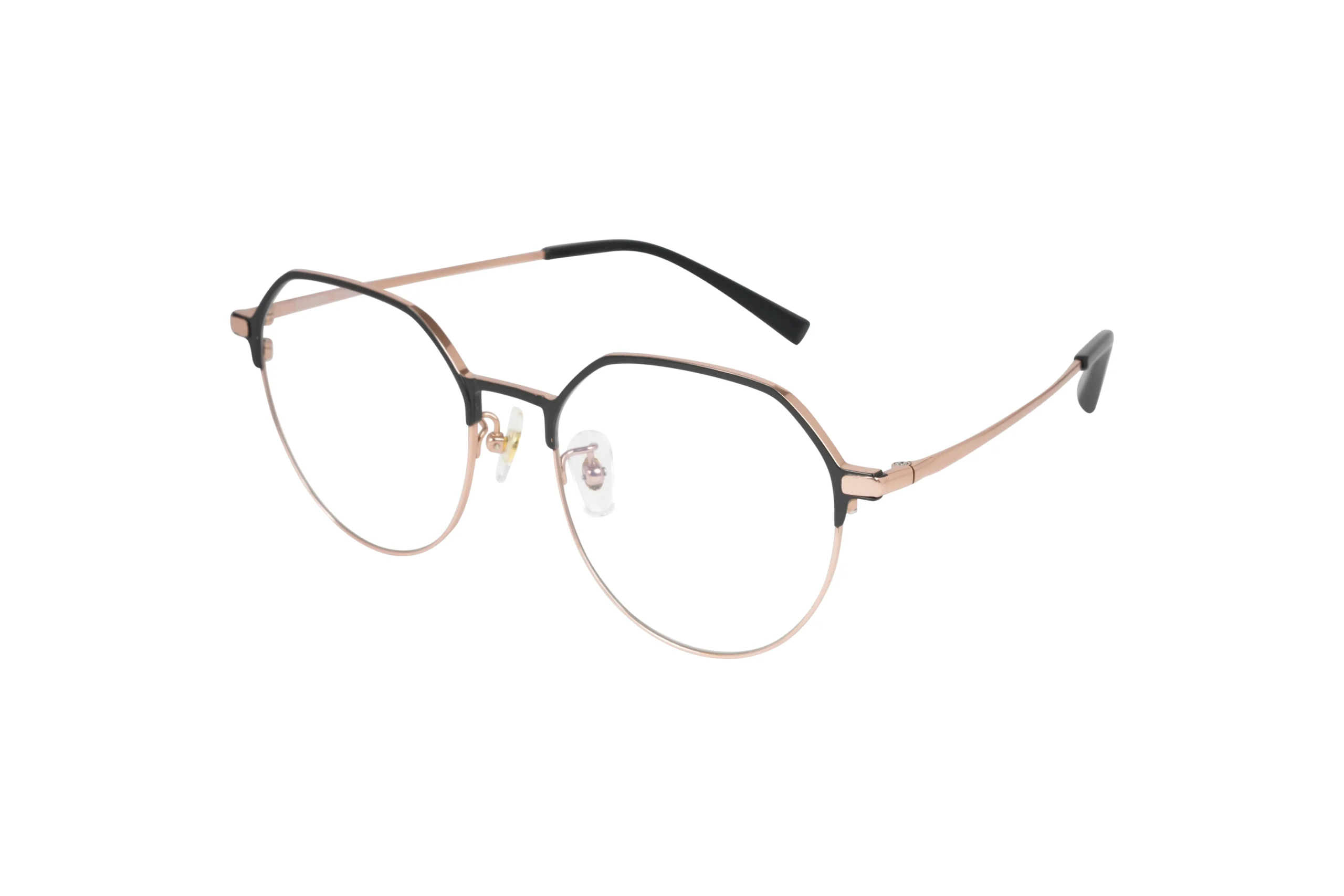 bazeti-FC3012-C3-1-Main Titanium lightweight modern round eyeglasses uae for both men and women. Beautiful Rose Gold and Black color. FC3012 Main View.