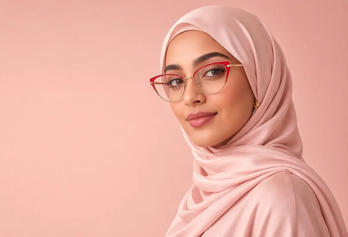 Women's eyeglasses UAE – Bazeti GL9016 red cat-eye frame worn with hijab